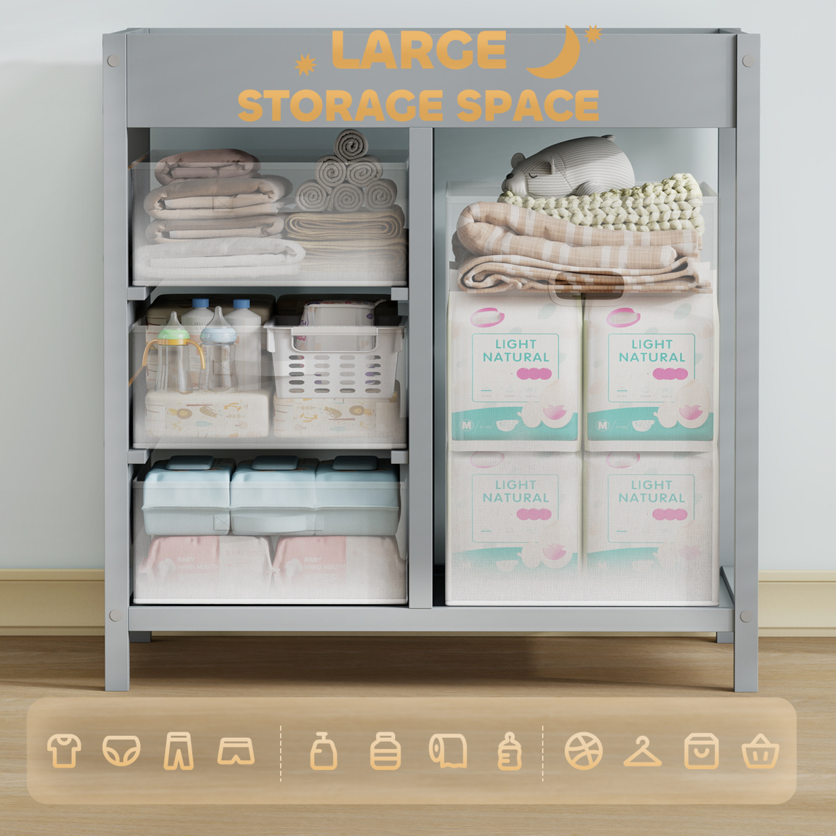 Elegant Grey Baby Changing Table with Storage and Comfort Padding