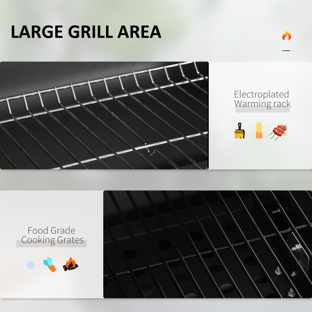 Charcoal Grill BBQ Trolley Wheels Shelf Side Thermometer Steel Black