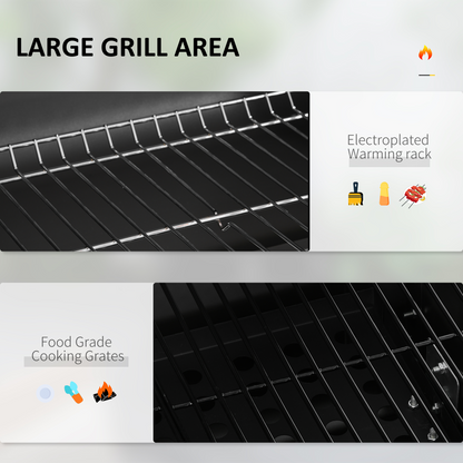 Charcoal Grill BBQ Trolley Wheels Shelf Side Thermometer Steel Black