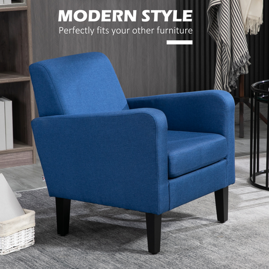 Modern Blue Accent Armchair with Rubber Wood Legs – Stylish & Comfortable!