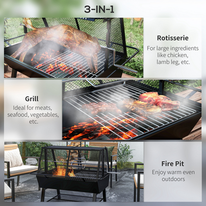 3-in-1 BBQ Grill & Rotisserie: Fire Pit Magic for Perfect Outdoor Feasts