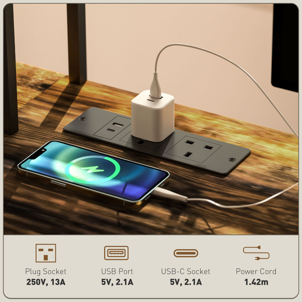 L-Shaped Reversible Corner Desk with USB Charging for Dual Use