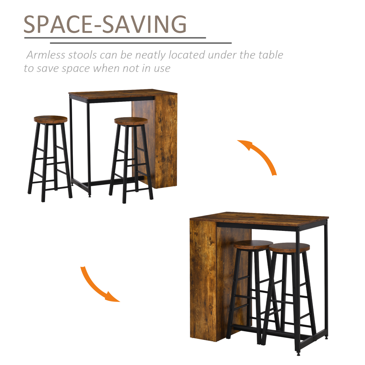 Compact 3-Piece Bar Table Set with Stools & Storage – Modern Industrial Design
