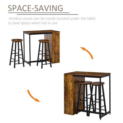 Compact 3-Piece Bar Table Set with Stools & Storage – Modern Industrial Design