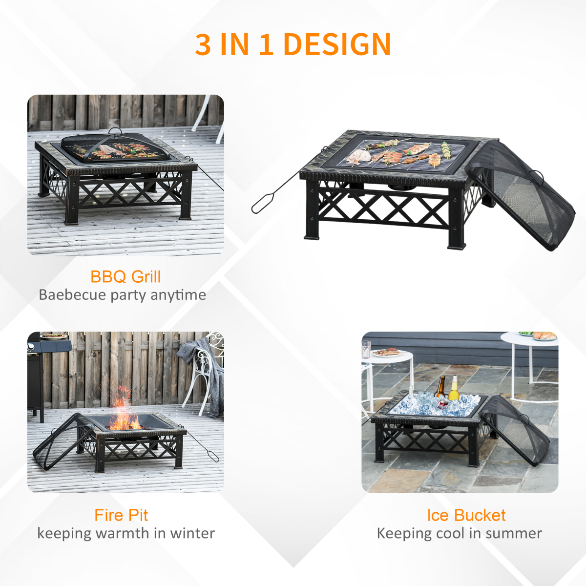 Elegant 76cm Square Garden Fire Pit Table for BBQ & Cozy Nights