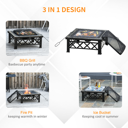 Elegant 76cm Square Garden Fire Pit Table for BBQ & Cozy Nights