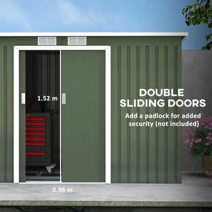 Galvanized Steel Garden Shed with Ventilated Double Doors 9ft x 4.25ft