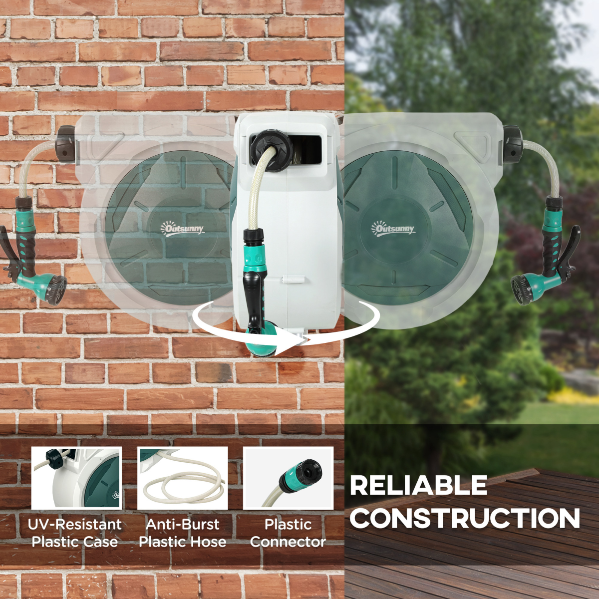 Outsunny 30m Retractable Hose Reel, Wall-Mounted with Lock & 180 Swivel - Grey