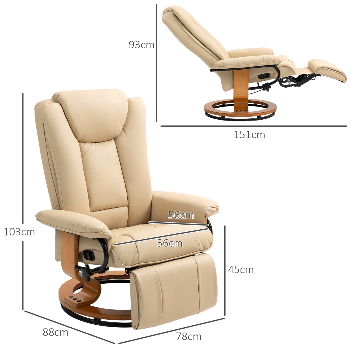 PU Leather Reclining Armchair with Footrest for Living Room, Beige