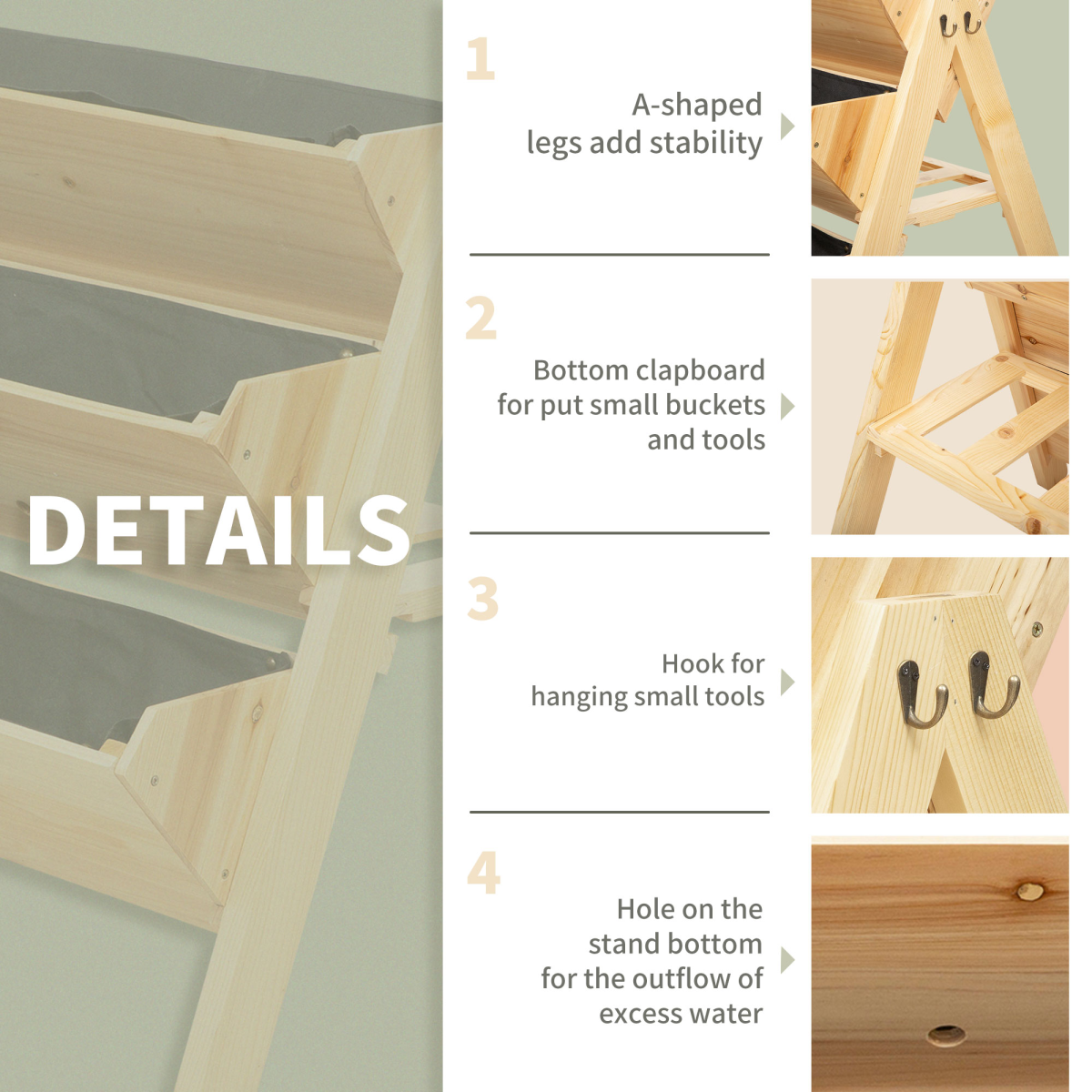 Wooden Plant Stand with Clapboard, Hooks