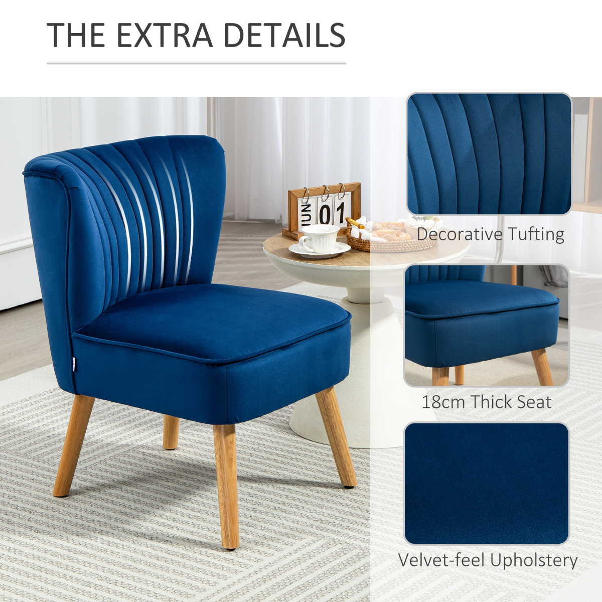 Velvet Accent Tub Chair - Luxurious Dark Blue Comfort for Any Room