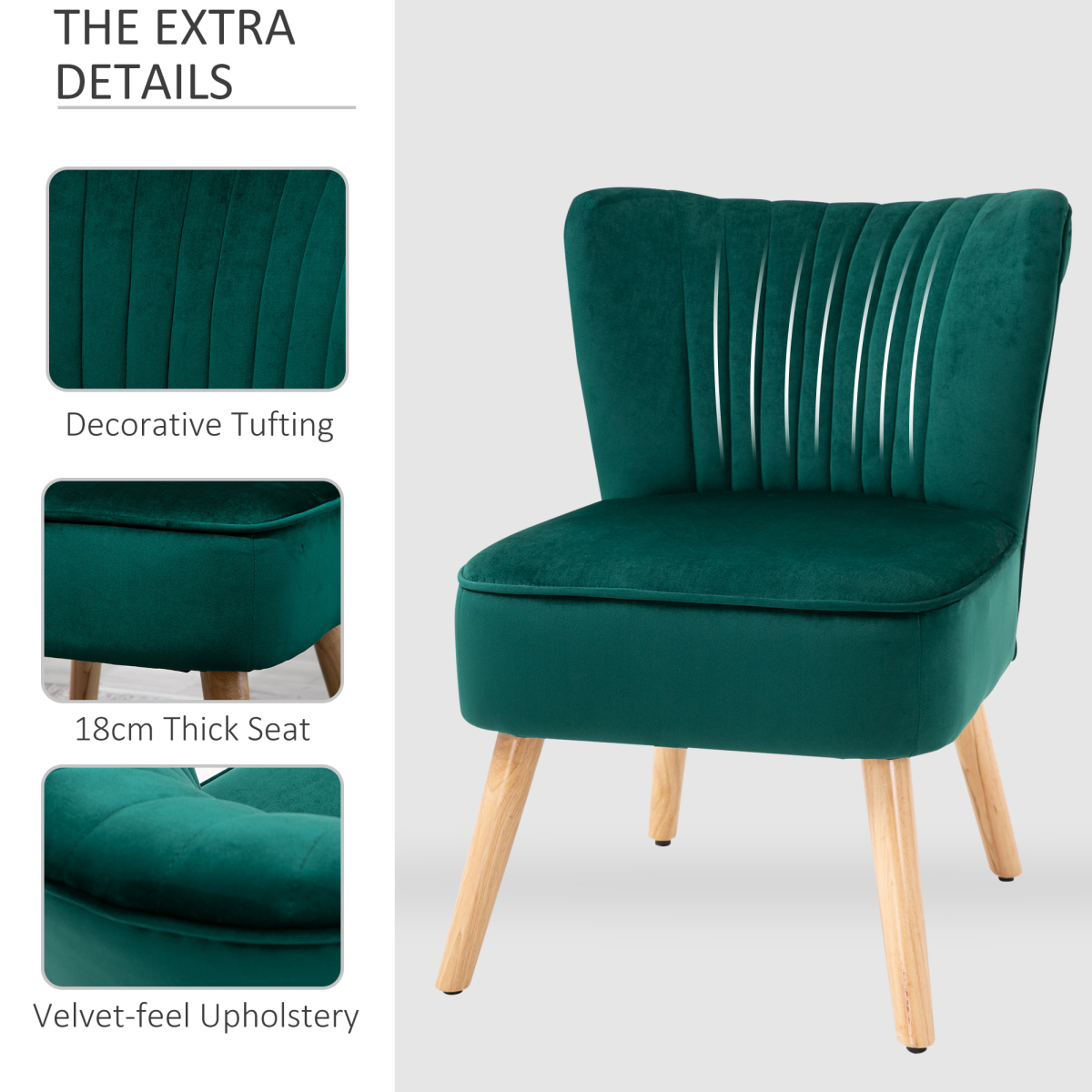HOMCOM Velvet Accent Tub Chair - Green, Plush Comfort for Any Room