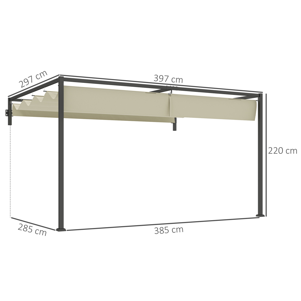 Wall Mounted Pergola with Retractable Roof, Khaki 3 x 4m
