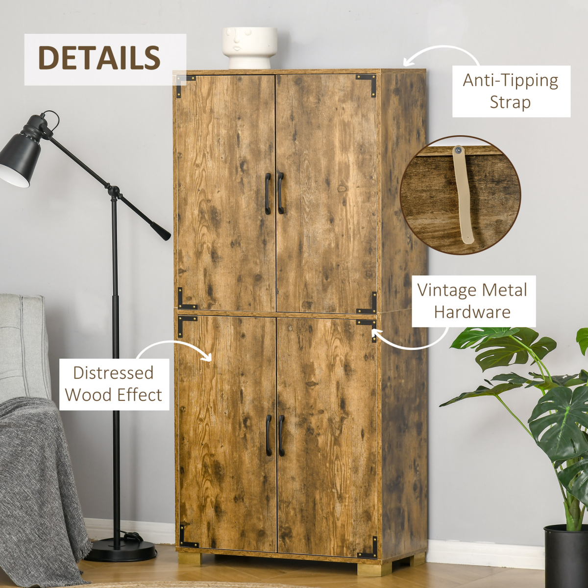 Rustic 4-Door Farmhouse Cabinet: Sturdy Storage with Industrial Flair