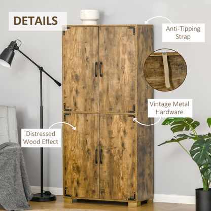Rustic 4-Door Farmhouse Cabinet: Sturdy Storage with Industrial Flair