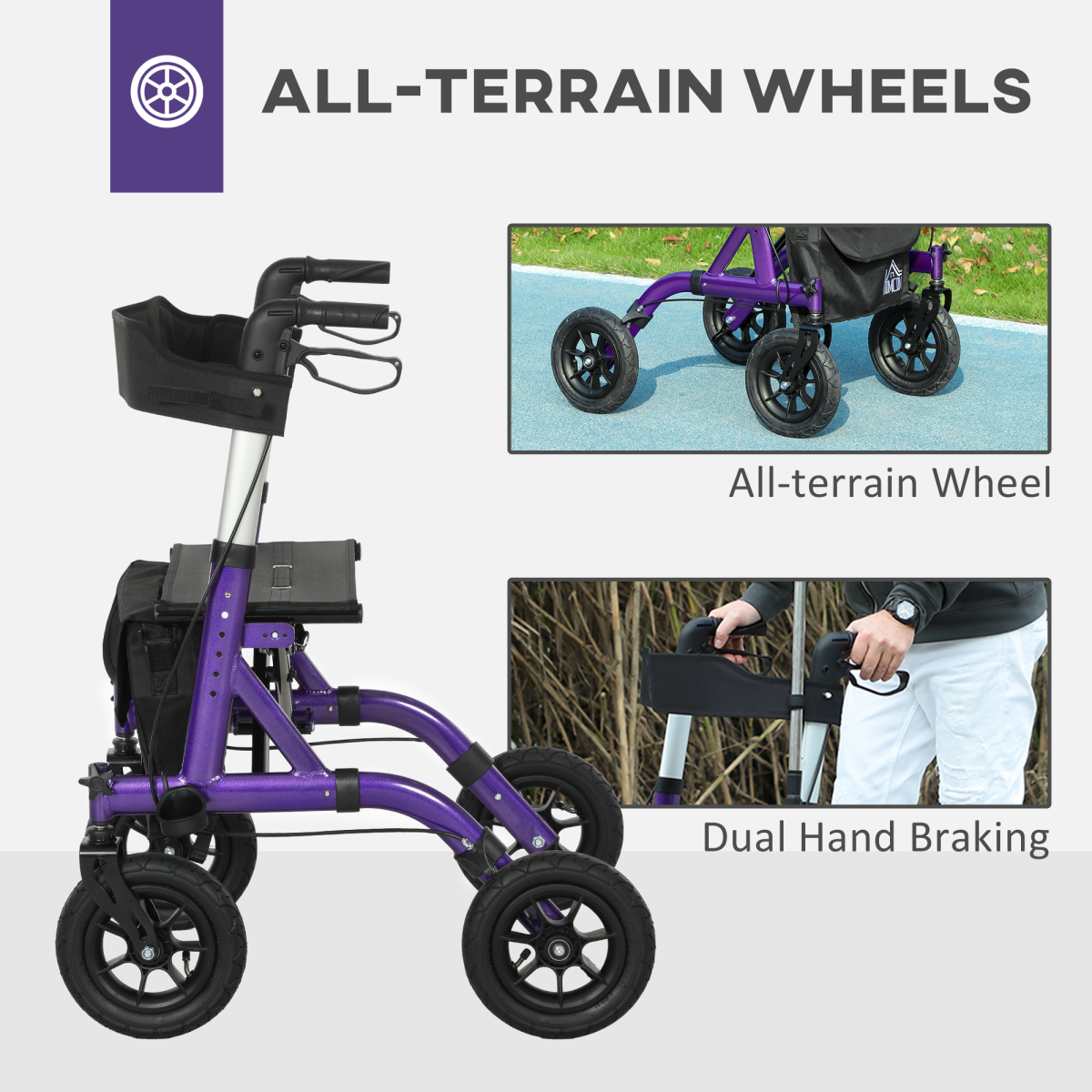 Rollator Walker with Seat, Backrest, Bag, All-terrain Wheels
