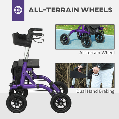 Rollator Walker with Seat, Backrest, Bag, All-terrain Wheels