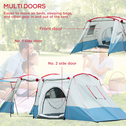6-8 Person Tunnel Tent, Two-room Camping Tent with Carry Bag, Blue
