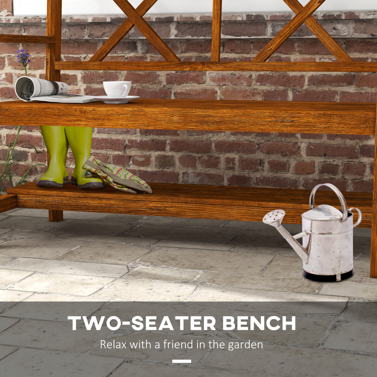 Outsunny 2-Seater Outdoor Wooden Garden Bench with Storage Shelf, Carbonized