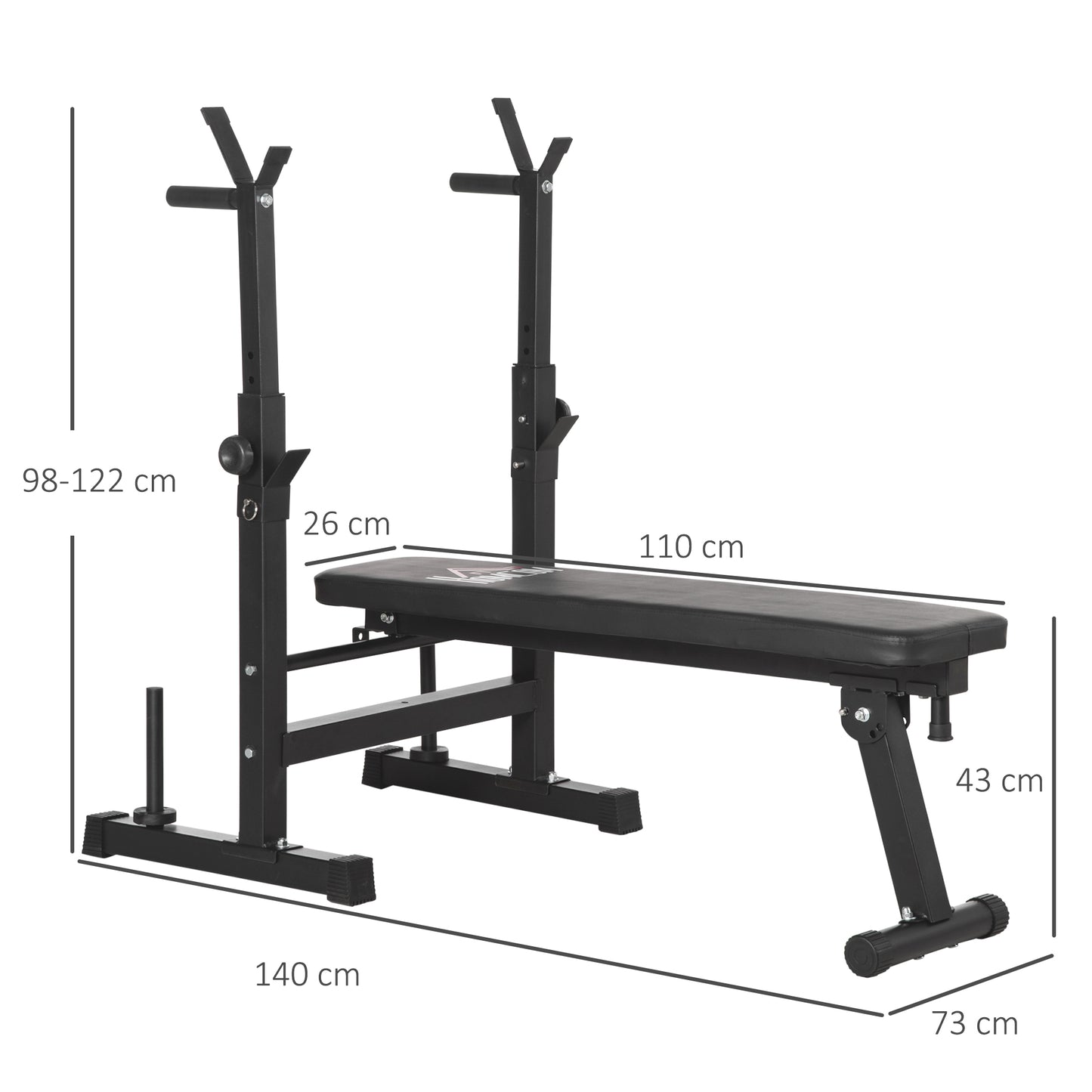 HOMCOM Adjustable Weight Bench with Barbell Rack & Dip Station - Foldable Black