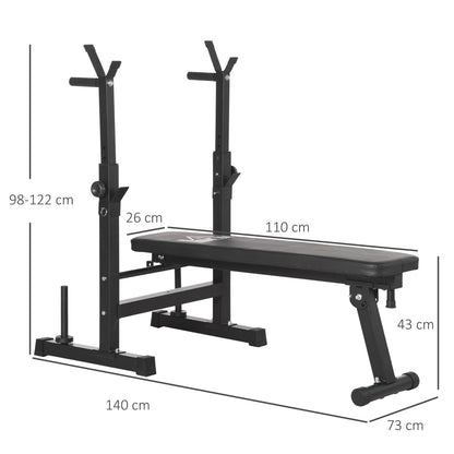 HOMCOM Adjustable Weight Bench with Barbell Rack & Dip Station - Foldable Black