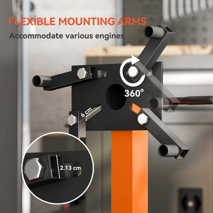 570kg Heavy-Duty Rotating Engine Stand with Adjustable Head - Orange