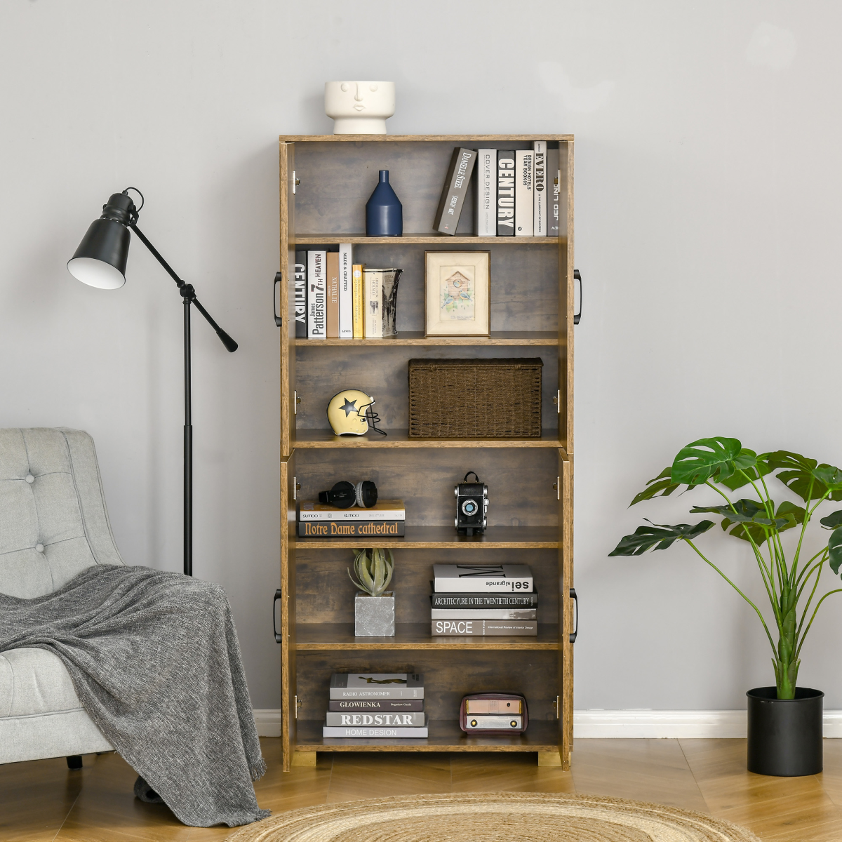 Rustic 4-Door Farmhouse Cabinet: Sturdy Storage with Industrial Flair
