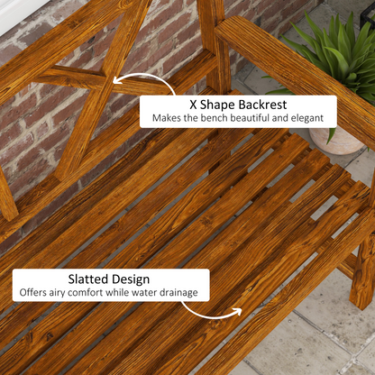 Outsunny 2-Seater Outdoor Wooden Garden Bench with Storage Shelf, Carbonized