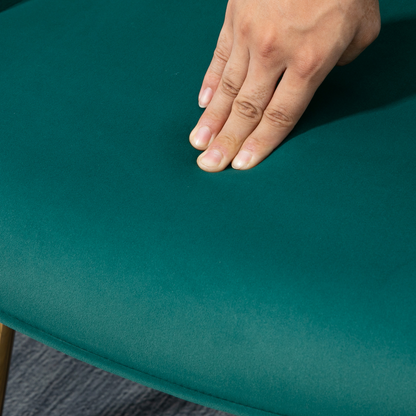 Button Tufted Armchair with Footstool and Gold Tone Steel Legs Dark Green
