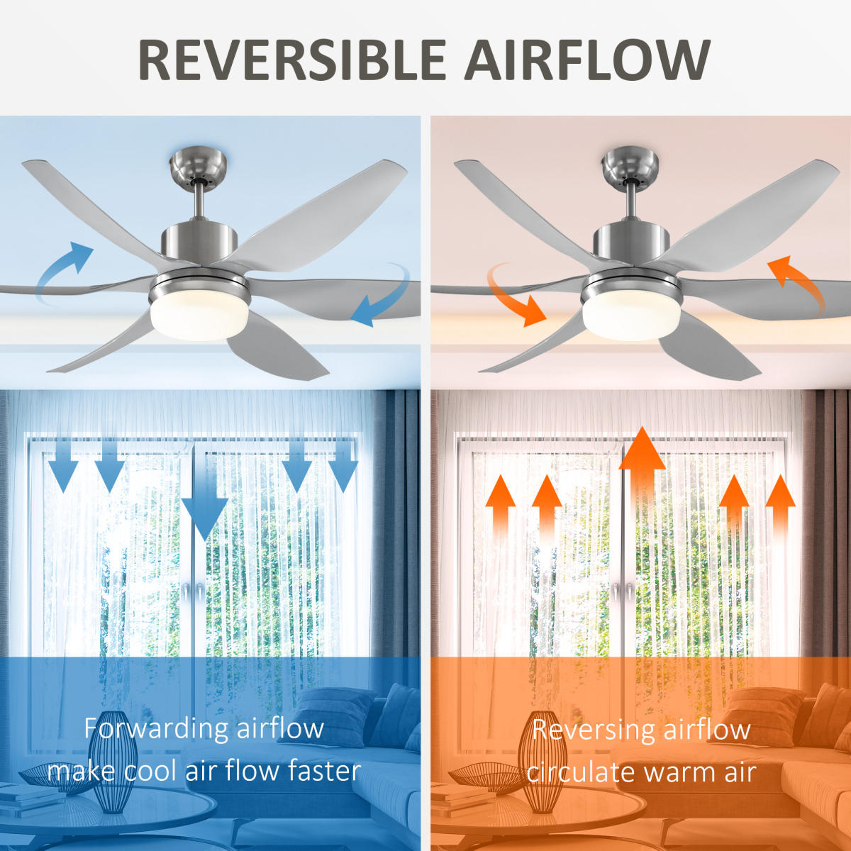 Chic Reversible LED Ceiling Fan with Remote - Elegant Silver & Light Combo