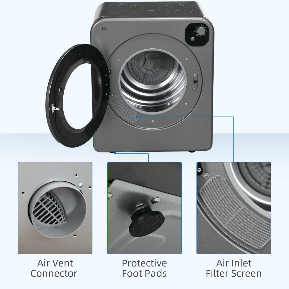 6kg Vented Tumble Dryer with 7 Dry Programmers for Small Spaces Grey