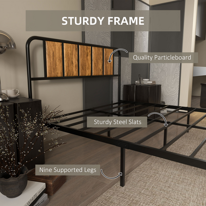 Industrial Steel Double Bed Frame with Headboard - Space-Saving Vintage Style