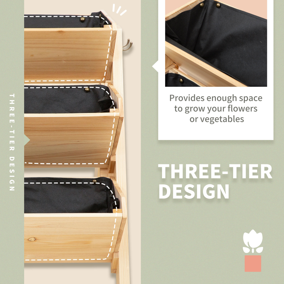 Wooden Plant Stand with Clapboard, Hooks