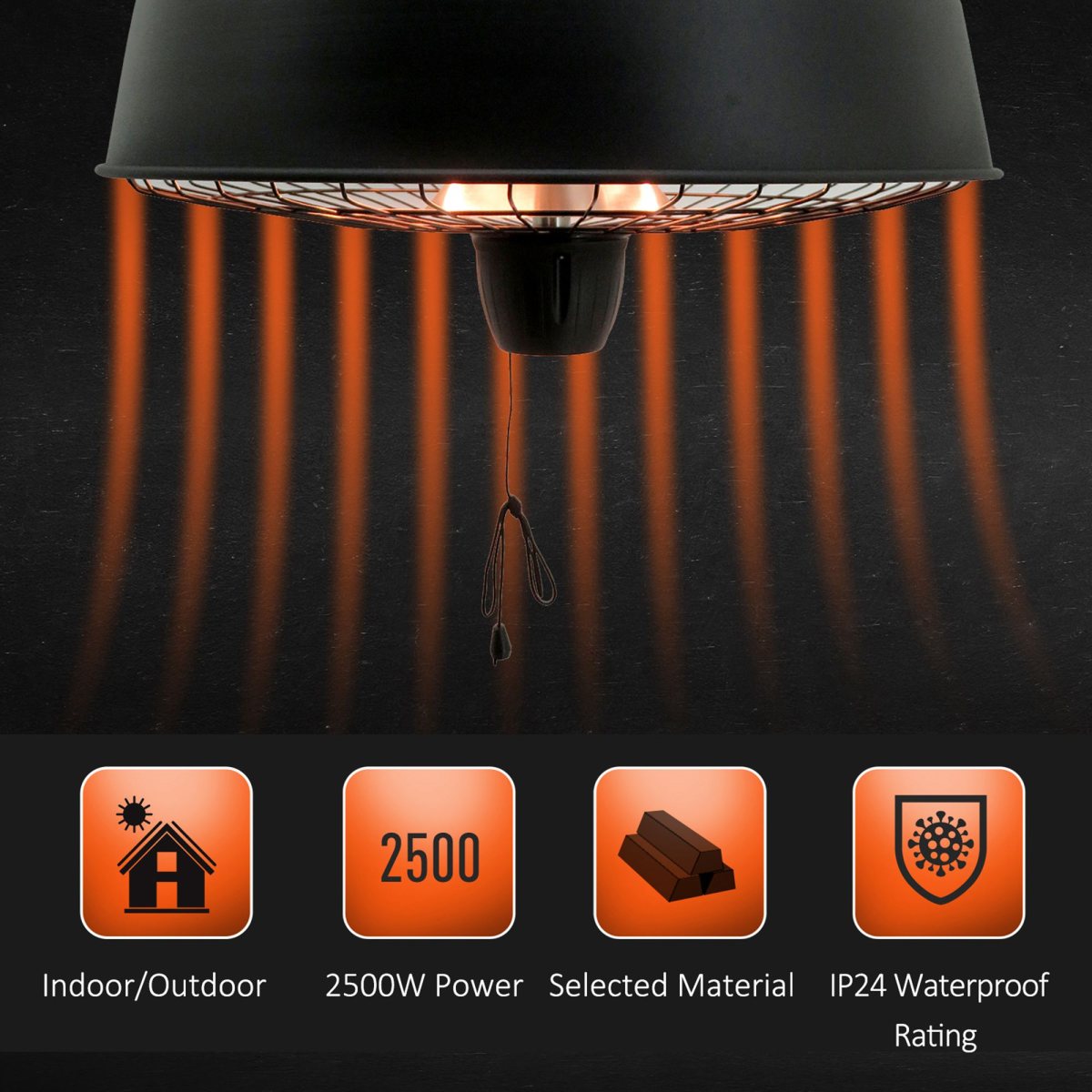 Versatile Halogen Infrared Heater - 1000/2500W Ceiling Hanging Warmth