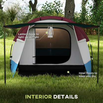 Outsunny 2-3 Person Family Camping Tunnel Tent with Living Room & Porch