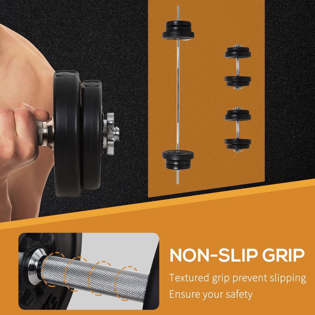 Dumbbells and Barbell Set with 65kg Adjustable Weights for Home Gym