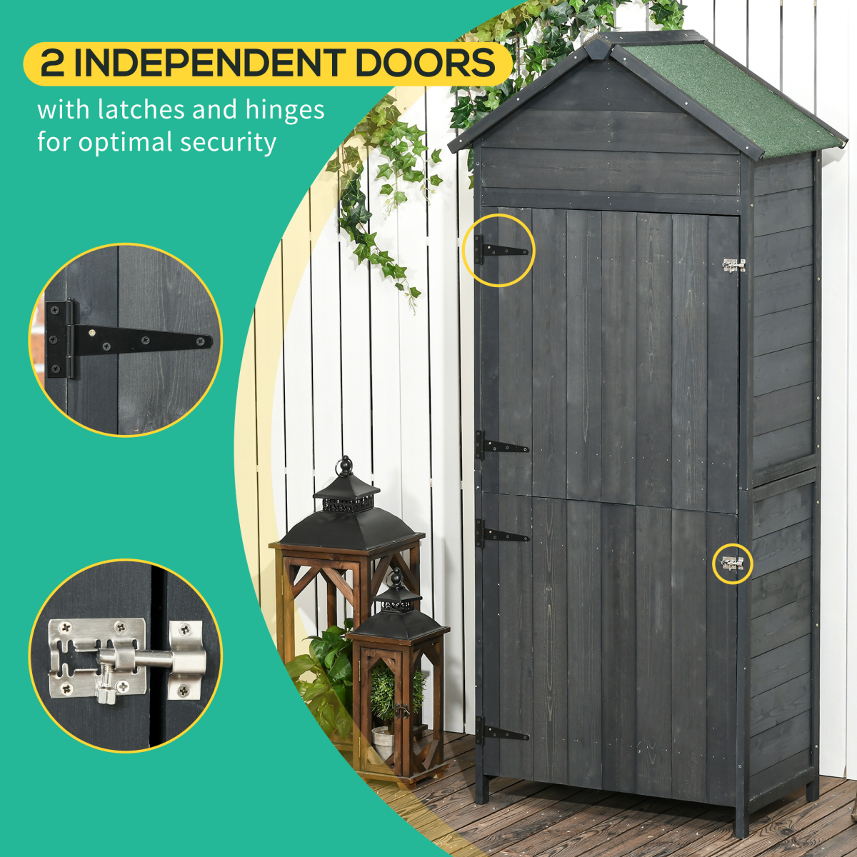 Wooden Garden Shed Outdoor Shelves Utility Tool Storage Cabinet Grey