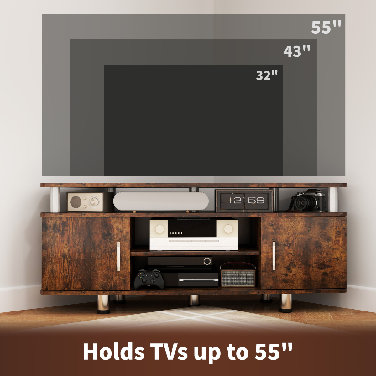 Rustic Elegance: 120cm TV Unit with Storage & Display Shelves