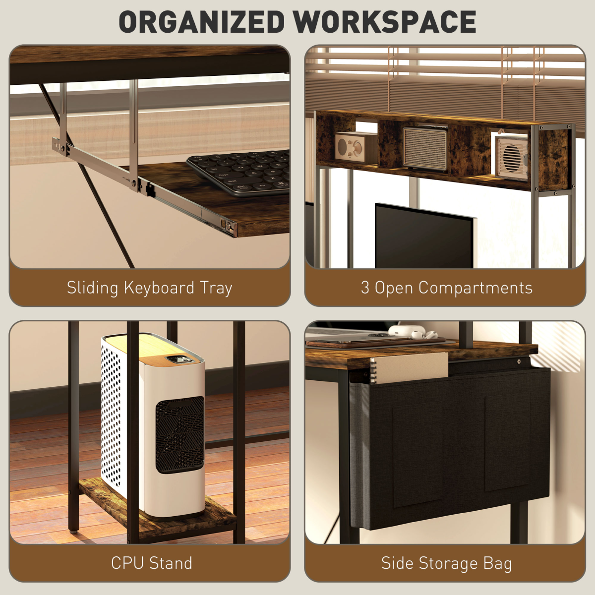 L-Shaped Reversible Corner Desk with USB Charging for Dual Use