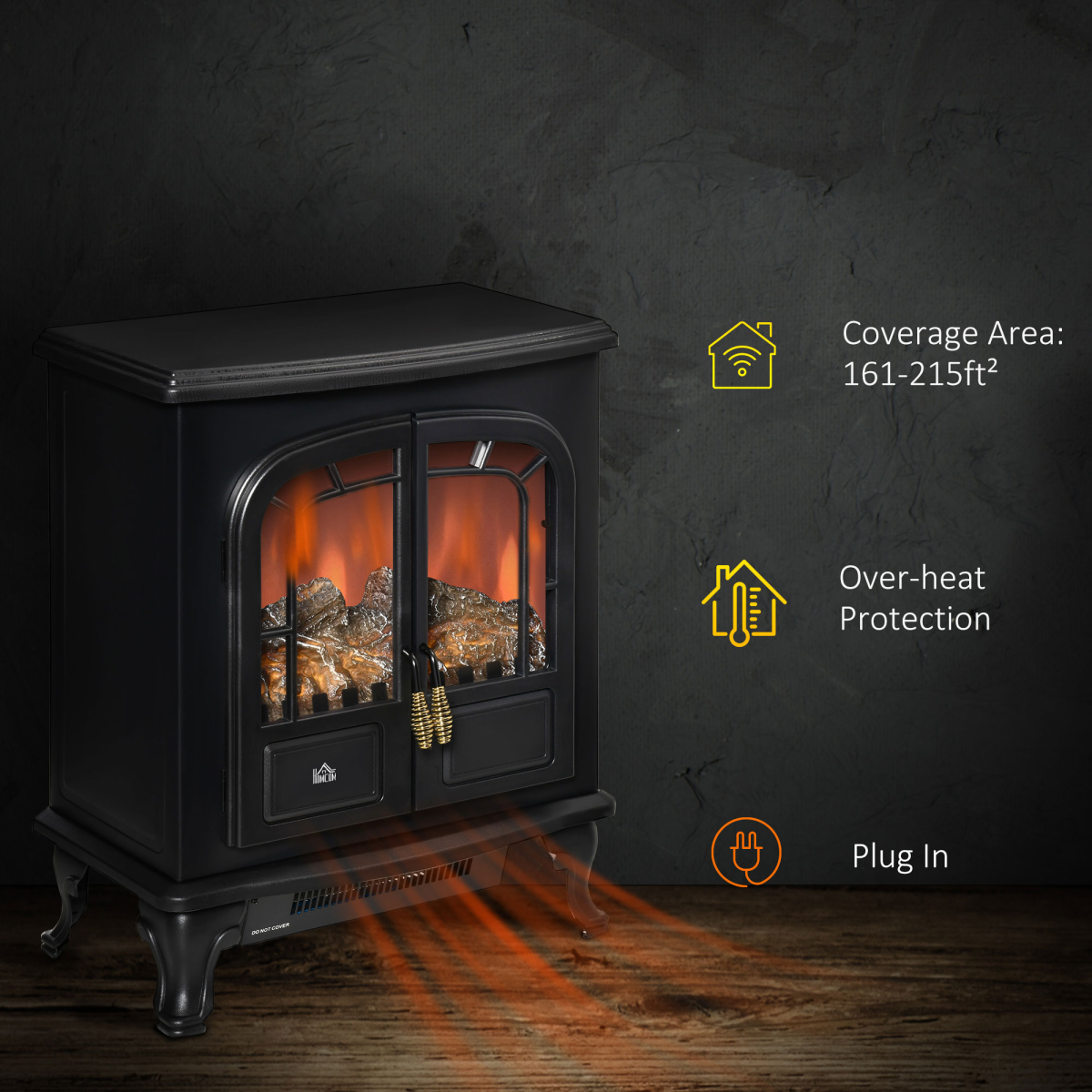 Stylish Electric Fireplace with LED Flame Effect & Double Door - 1000W/2000W