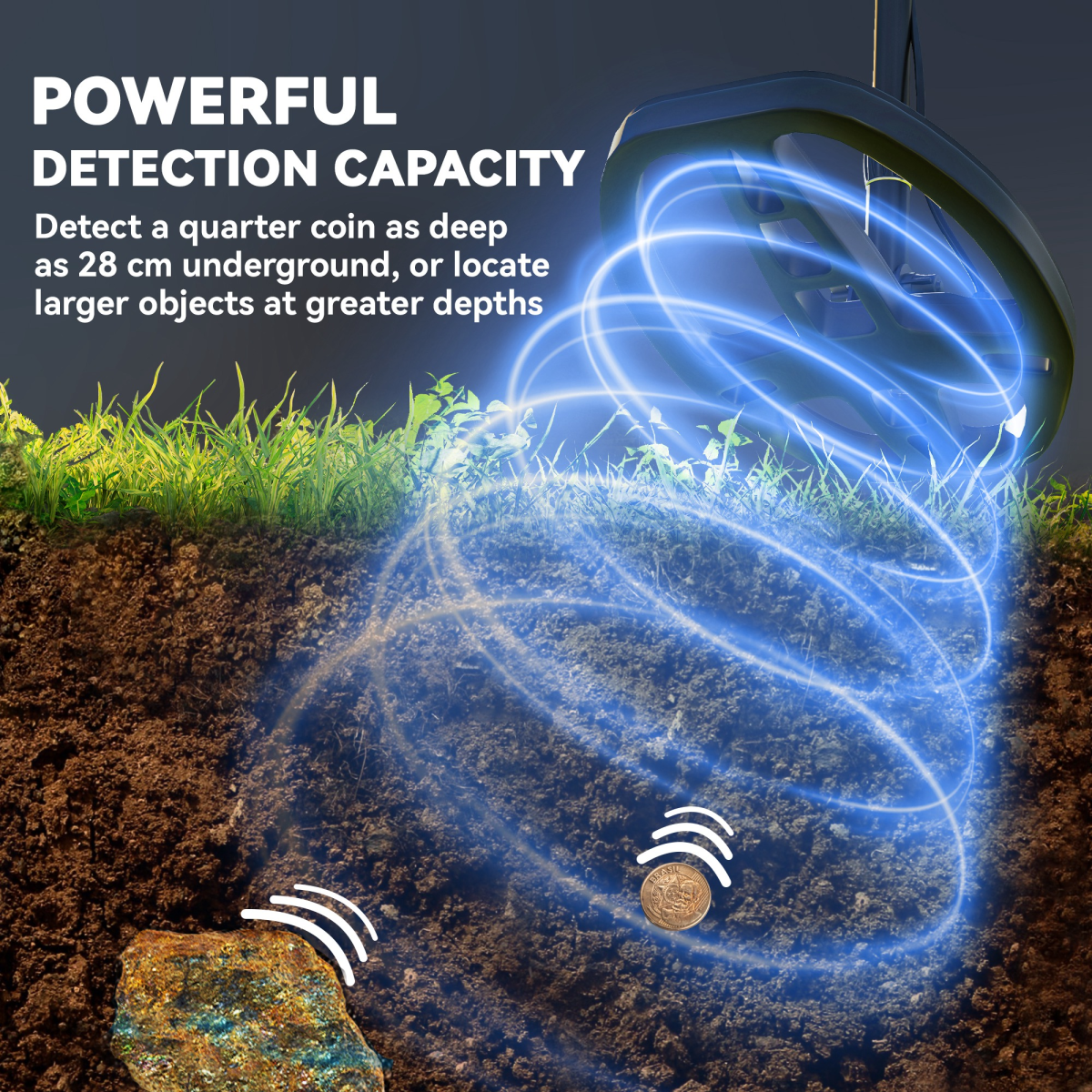 Outsunny Gold Metal Detector with DSP Chip, 5 Modes, IP68 Waterproof Coil