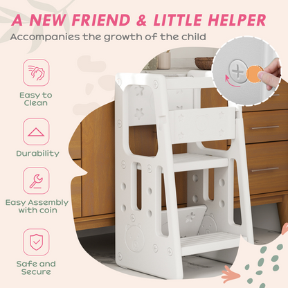 Adjustable Toddler Step Stool - Safe & Stylish Kitchen Helper for Kids