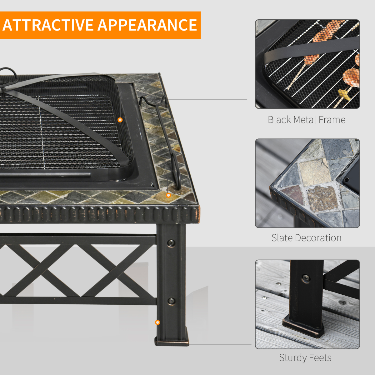 Elegant 76cm Square Garden Fire Pit Table for BBQ & Cozy Nights