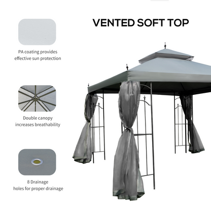 Garden Gazebo Double Top Gazebo Canopy w/ Curtains Grey 3 x 3(m)