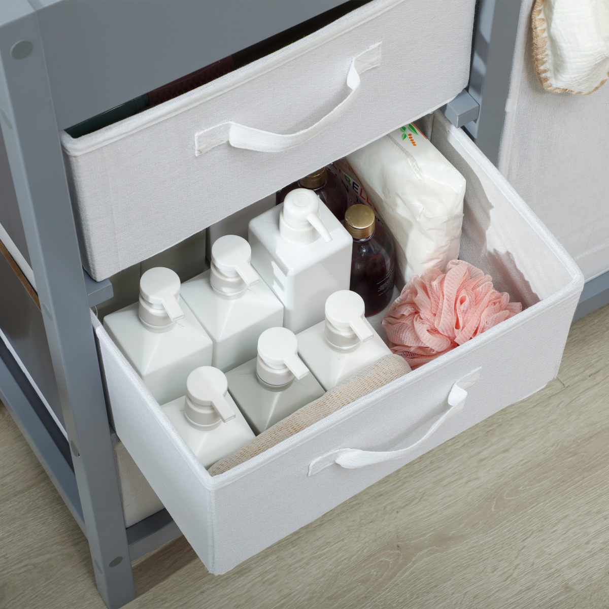 Elegant Grey Baby Changing Table with Storage and Comfort Padding
