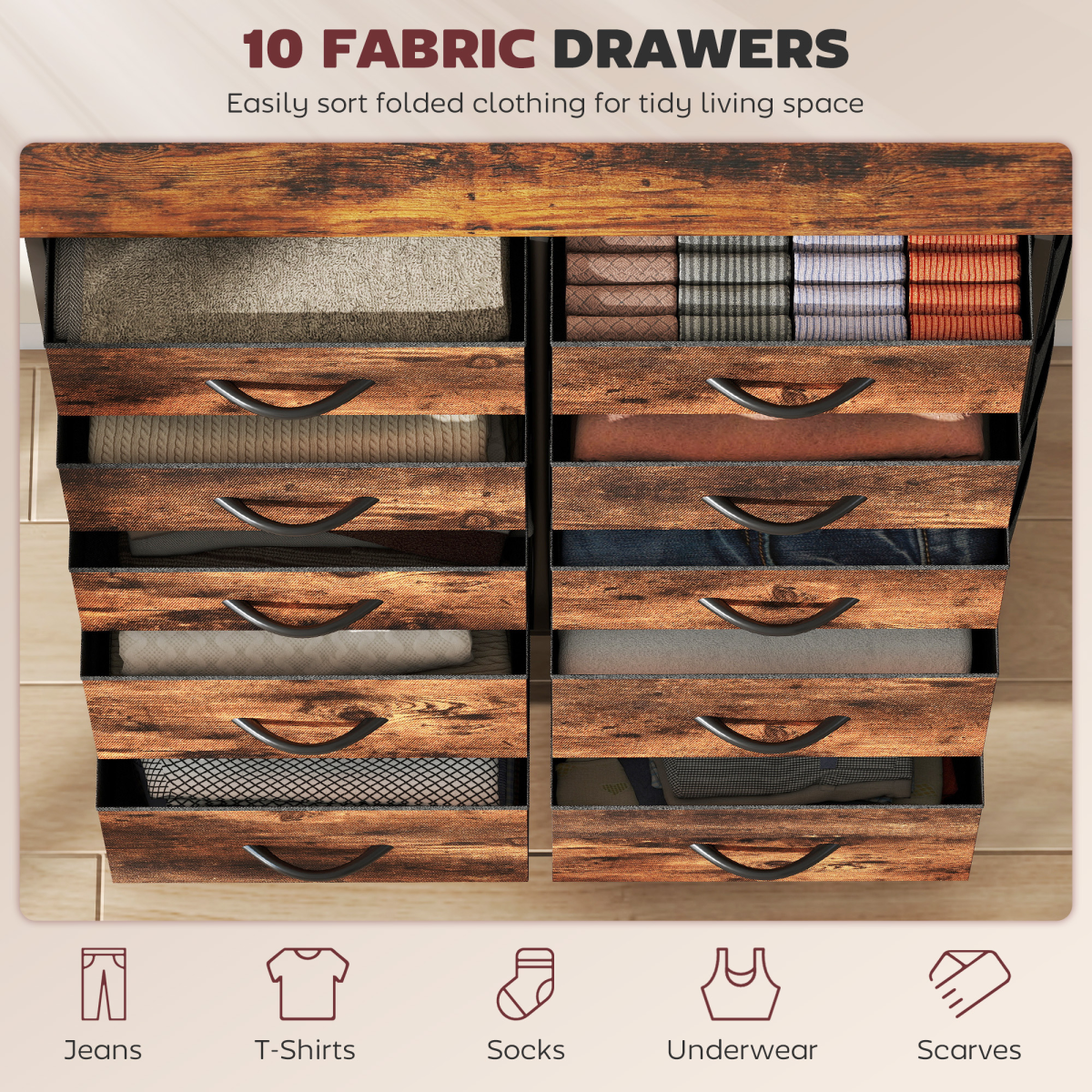 Rustic Wood Storage Chest with Multi-Drawer Organizer and Hooks