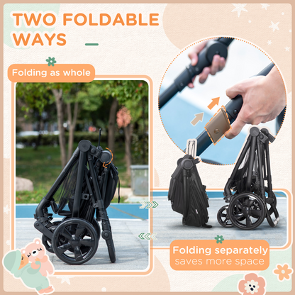 Versatile Foldable Baby Pushchair: Reclines, Compact & Lightweight Stroller – Black