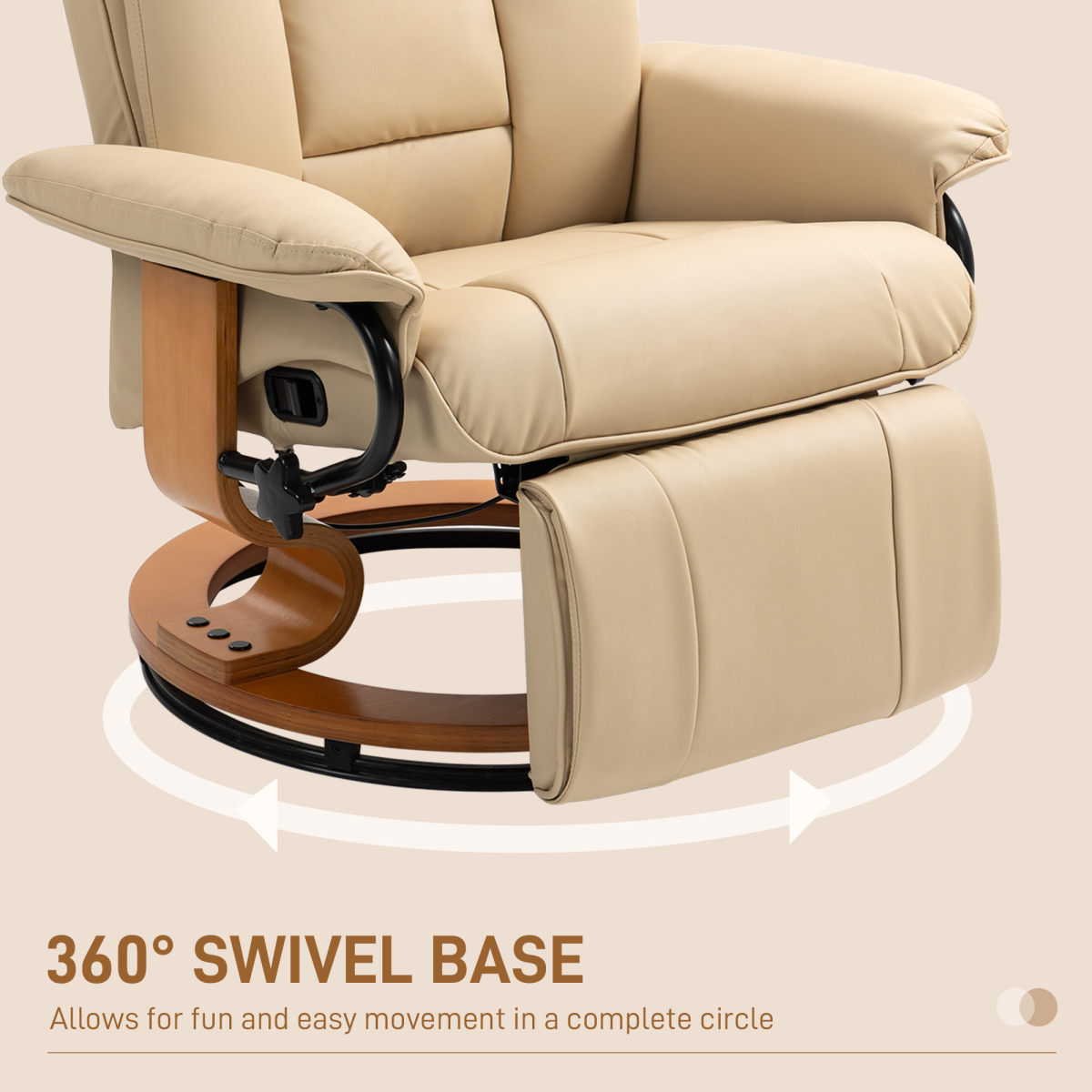 PU Leather Reclining Armchair with Footrest for Living Room, Beige