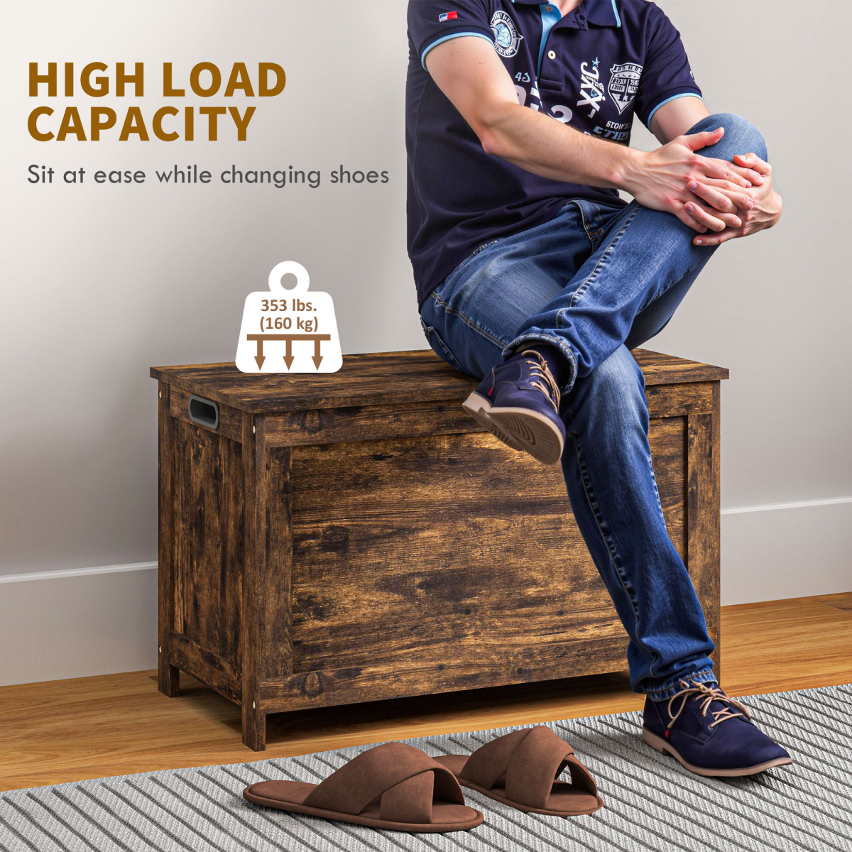 Versatile Rustic Brown Storage Bench: Stylish Organizer & Seat All-in-One