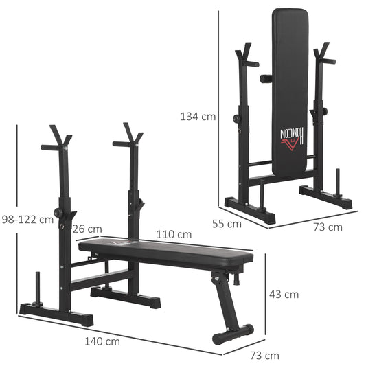 HOMCOM Adjustable Weight Bench with Barbell Rack & Dip Station - Foldable Black